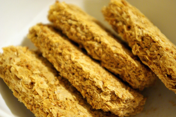 Four Weet-bix in a bowl