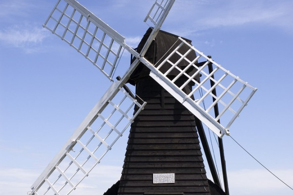 The Windpump at Wicken Fen, Cambridgeshire. This windpump is the only working wooded windpump in the Fens.