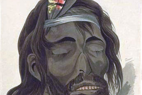 This image is a hand-coloured aquatint portrait of Yagan by George Cruikshank.