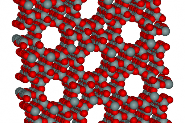 The microporous molecular structure of a zeolite, ZSM-5