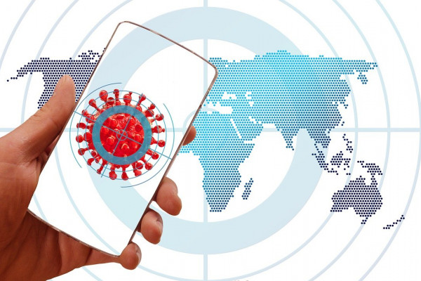 graphic of a mobile phone with global backdrop