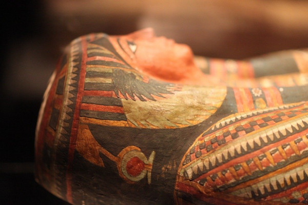 The head of an Egyptian sarcophagus.
