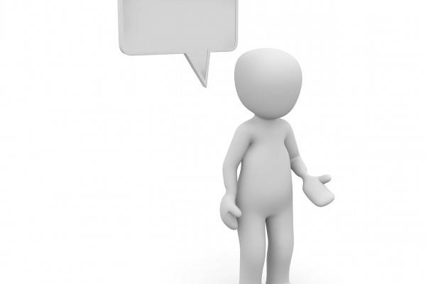 A cartoon genderless CGI figure with a blank speech bubble above their head