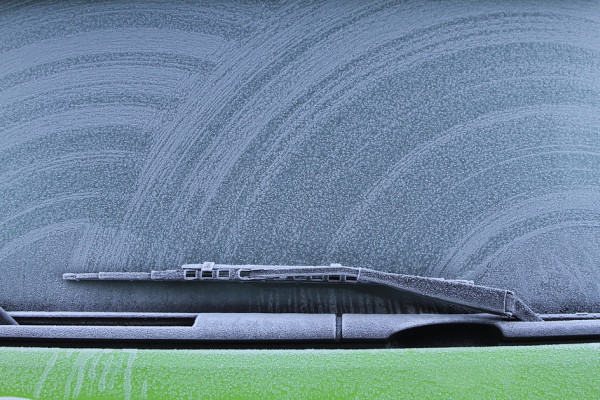 A frozen car windshield.