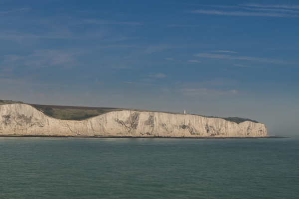 The white cliffs of Dover viewed from the sea.