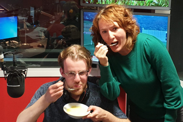 Ljiljana Fruk and Phil Sansom sampling a Croatian custard recipe