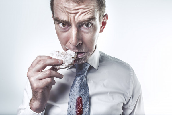 Hungry man eating
