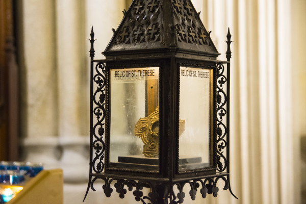 Religious relics in a display case