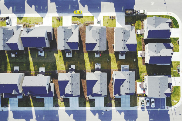 Aerial view of homes in the suburbs