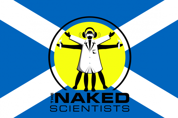 The Naked Scientists' logo in front of the Scotland flag