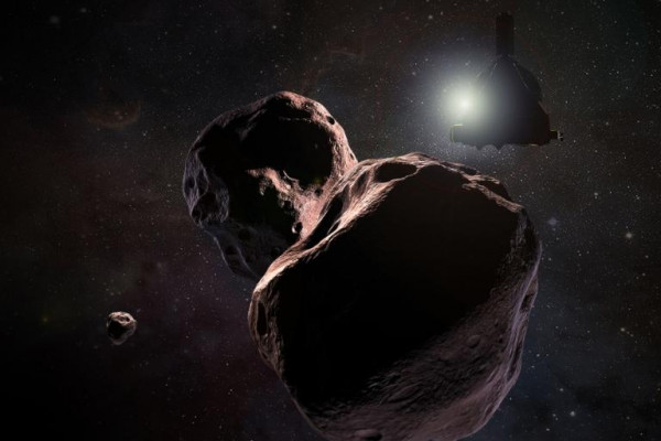 Artist's impression of NASA's New Horizons spacecraft encountering 2014 MU69, a Kuiper Belt object that orbits one billion miles (1.6 billion kilometers) beyond Pluto, on Jan. 1, 2019