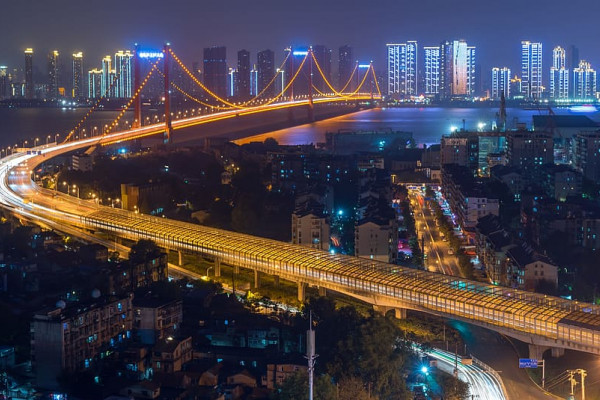 The Parrot Island Bridge over the Yangtze River in Wuhan City, China.