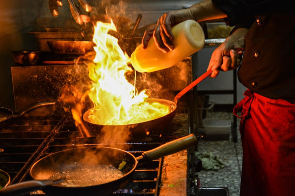 Cooking in a frying pan