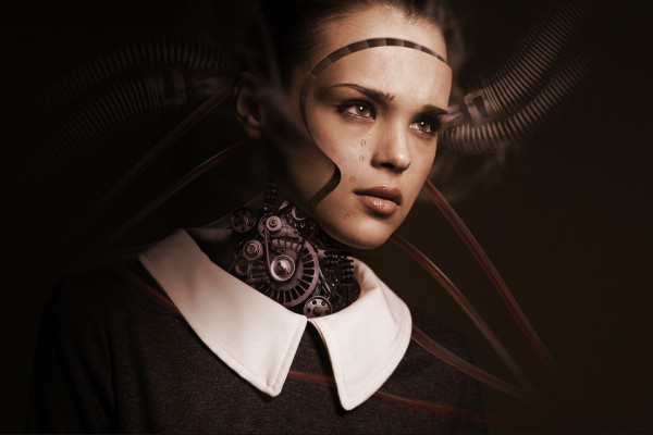 An image of a woman with cybernetic components beneath her skin