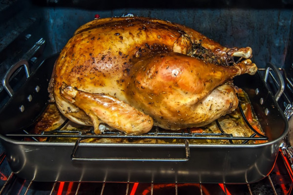 A roast turkey still in the oven