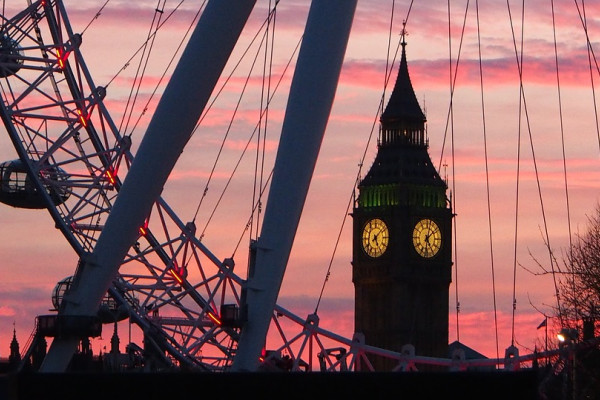 Big Ben behind the London Eye