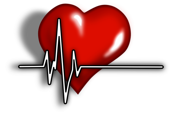 Heart cartoon with ECG cardiac trace superimposed