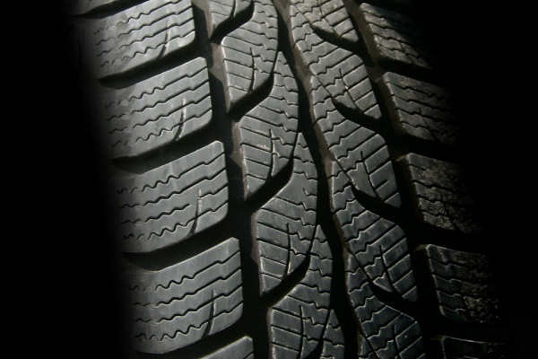 The tread on a car tyre