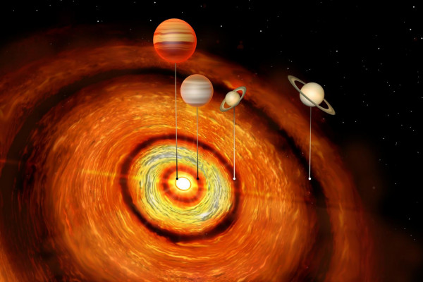 Artist's impression of four gas giant in orbit around CI Tau