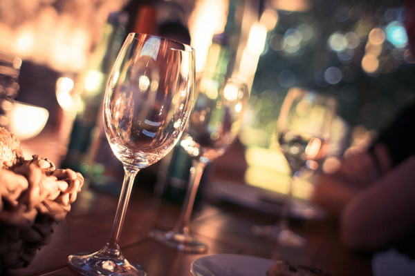 Wine glasses on a bar