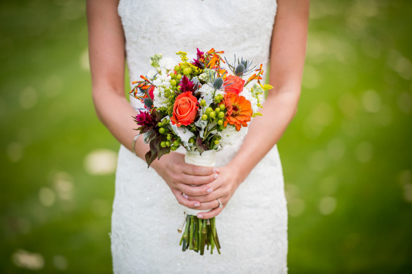 Bride with bouquet of flowers