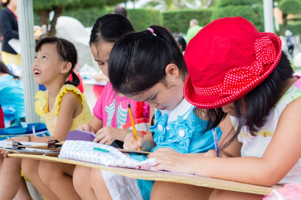 Children taking exam