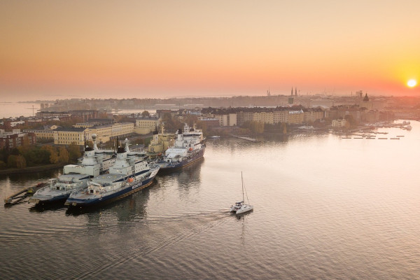 A drone shot of Helsinki