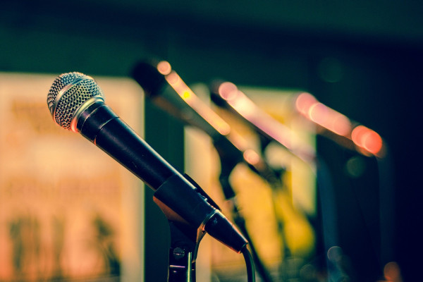 microphones on a stage