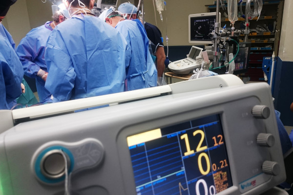 Medical staff attending an emergency in a hospital.