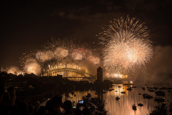 A fireworks display over Sydney Harbour