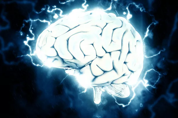 A brain sparking with electricity.