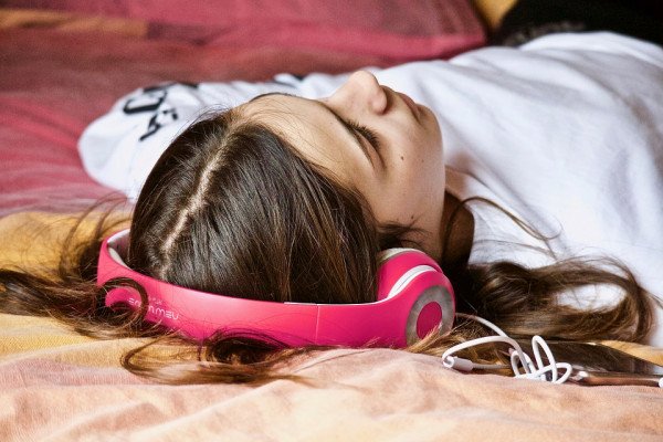 Girl wearing headphones