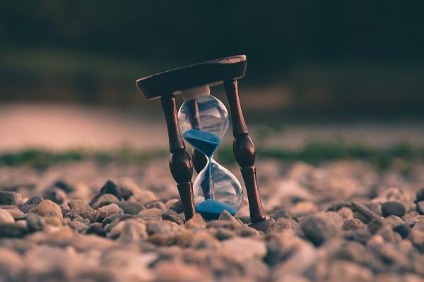 An egg timer showing time running out