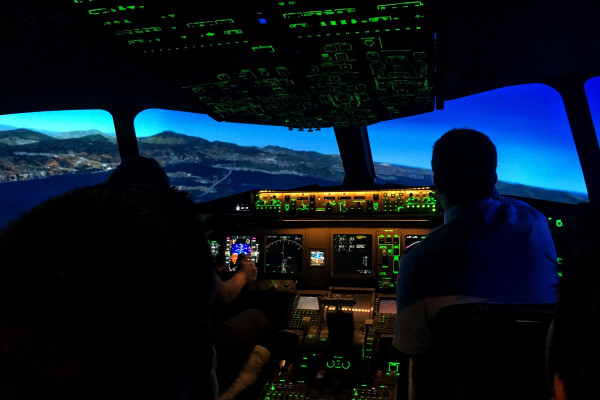 Inside a flight simulator