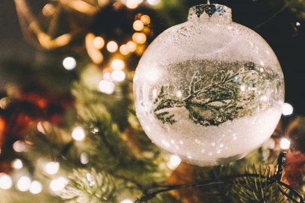 A bauble on a Christmas tree