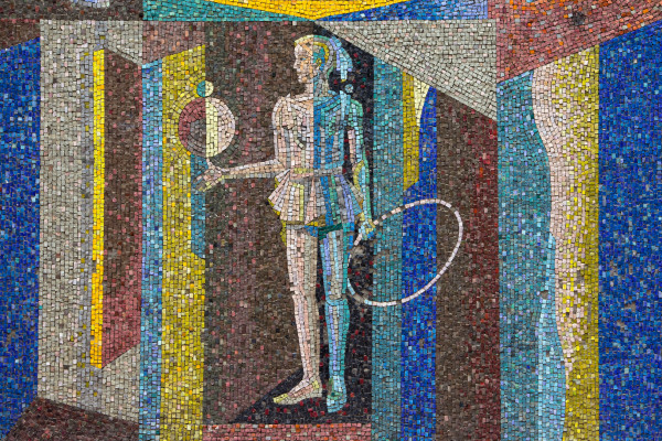A mosaic with a female figure.