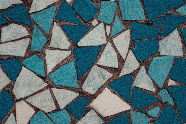 Blue and white mosaic tiles.