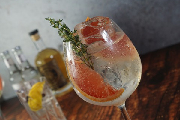 A gin and tonic with grapefruit.
