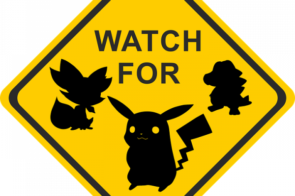 A sign displaying Pokemon characters.