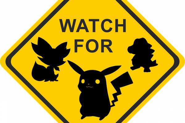 A sign displaying Pokemon characters.