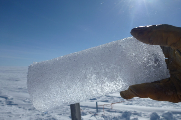 An ice core segment extracted in Antarctica
