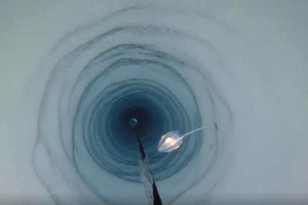 British Antarctic Survey camera travelling down the 900-meter-long bore hole in the Filchner-Ronne Ice Shelf.