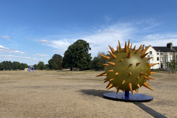 A giant model of the sun on Midsummer Common in Cambridge