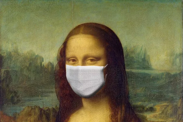 Mona Lisa wearing a surgical mask
