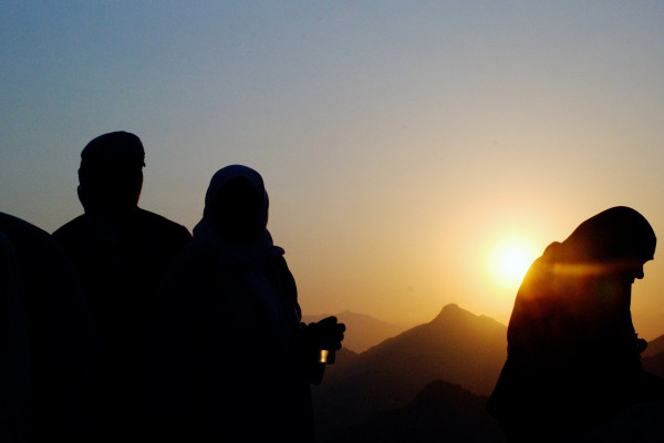 Worshippers at sunset