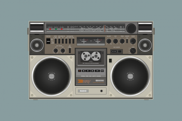 A old cassette playing boom-box