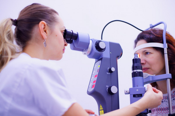 A patient undergoing eye examination