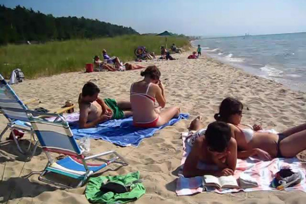 sun tanning on beach