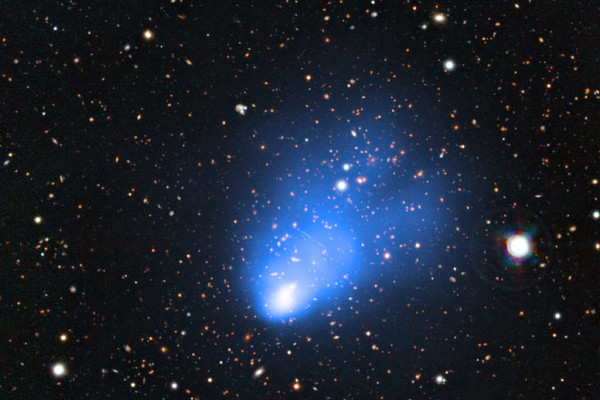  This picture of the galaxy cluster ACT-CL J0102-4915 combines images taken with ESOs Very Large Telescope with images from the SOAR Telescope and X-ray observations from NASAs Chandra X-ray Observatory. The X-ray image shows the hot gas in the...