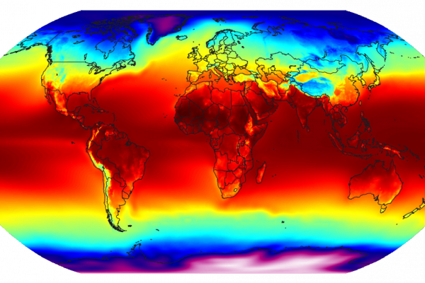 A global map of the annually-averaged near-surface air temperature from 1961-1990.